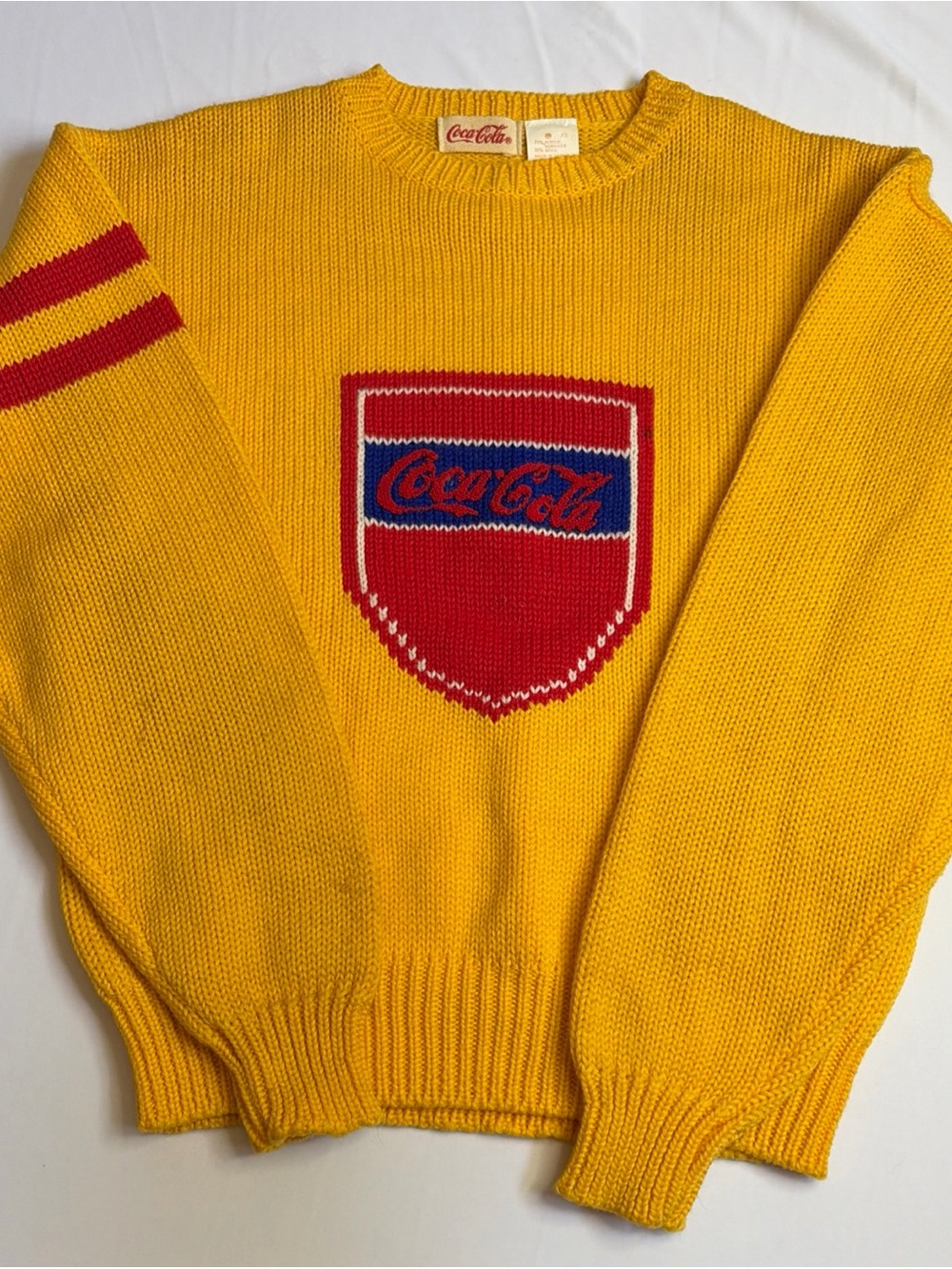 Vintage Coca Cola Yellow Crewneck Sweater with Red & Blue Logo